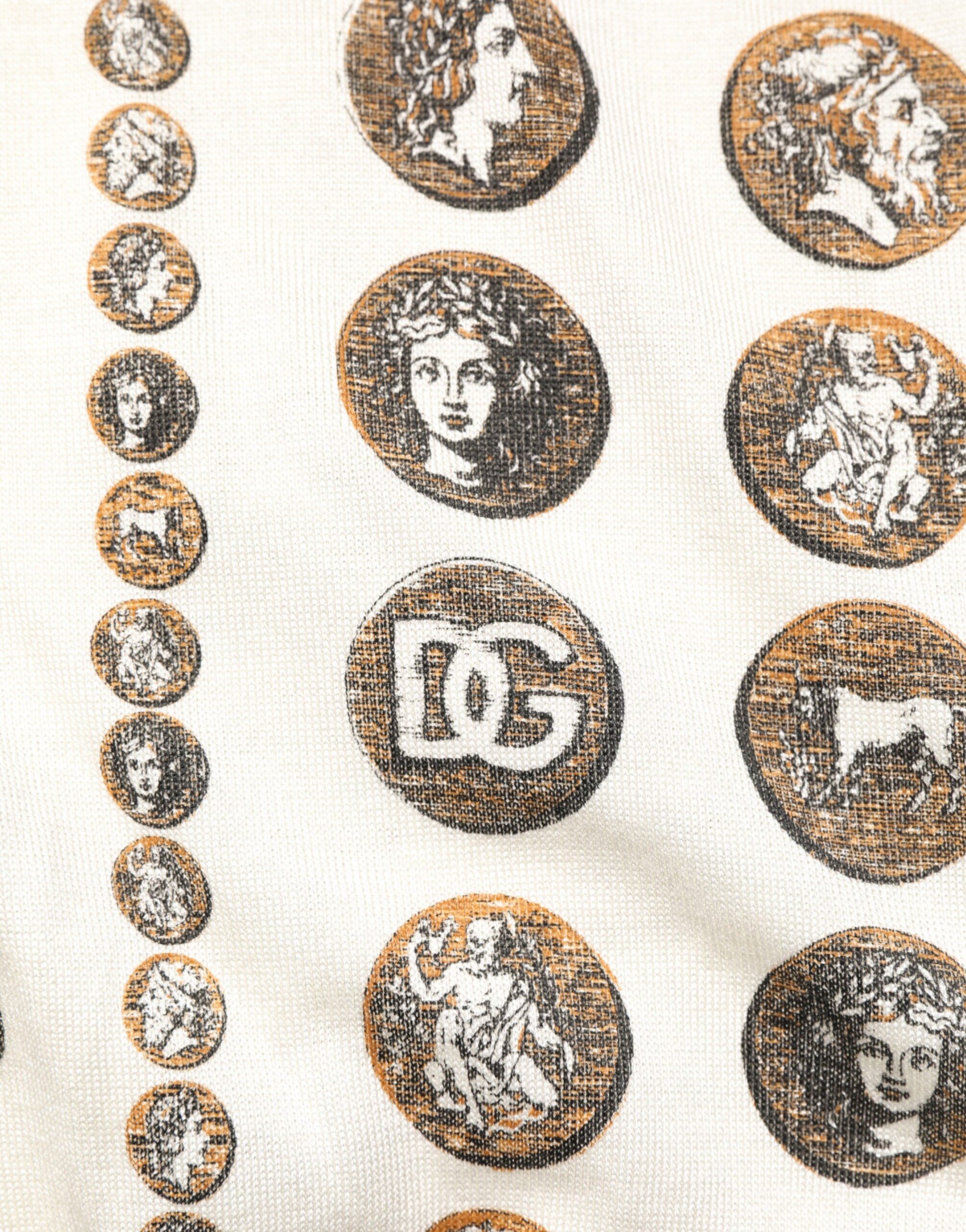 Dolce & Gabbana Silk Ivory Coin Print Logo Men Polo T-shirt
