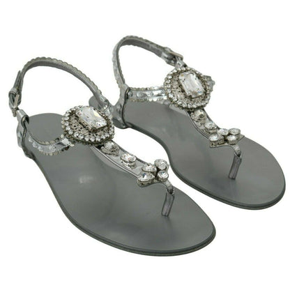 Dolce & Gabbana Silver Crystal Sandals Flip Flops Shoes