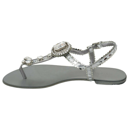 Dolce & Gabbana Silver Crystal Sandals Flip Flops Shoes