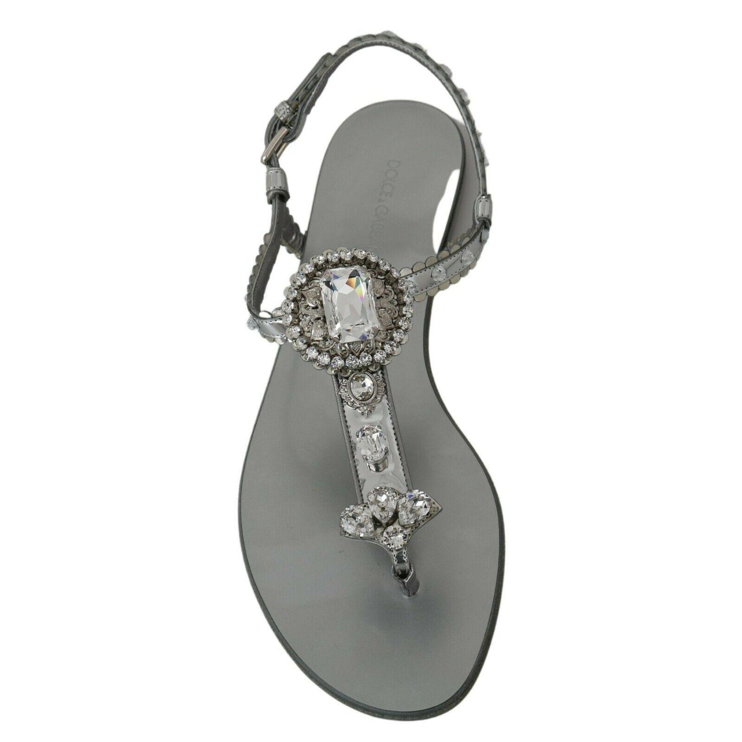 Dolce & Gabbana Silver Crystal Sandals Flip Flops Shoes