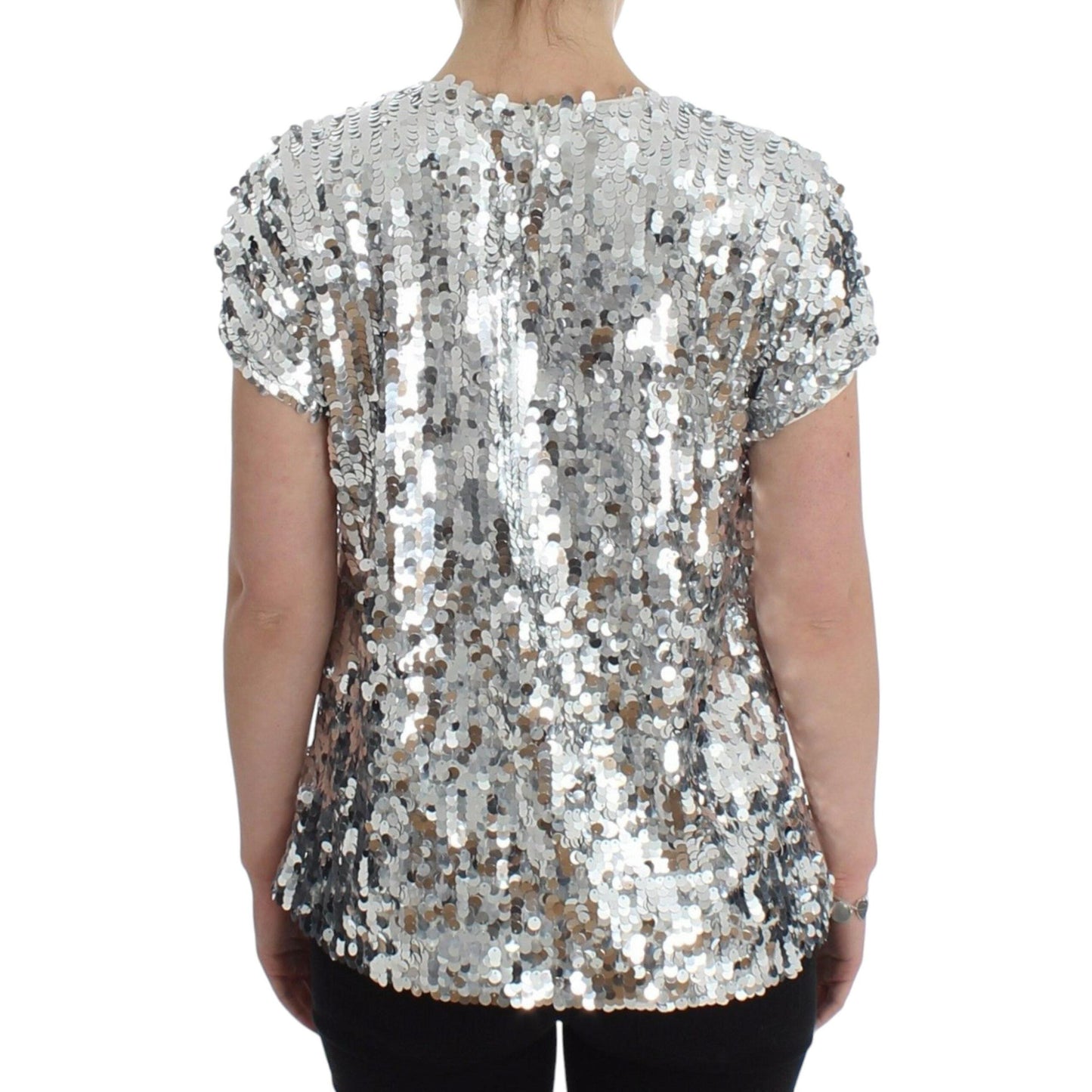 Dolce & Gabbana Silver Sequined Crewneck Blouse T-shirt Top