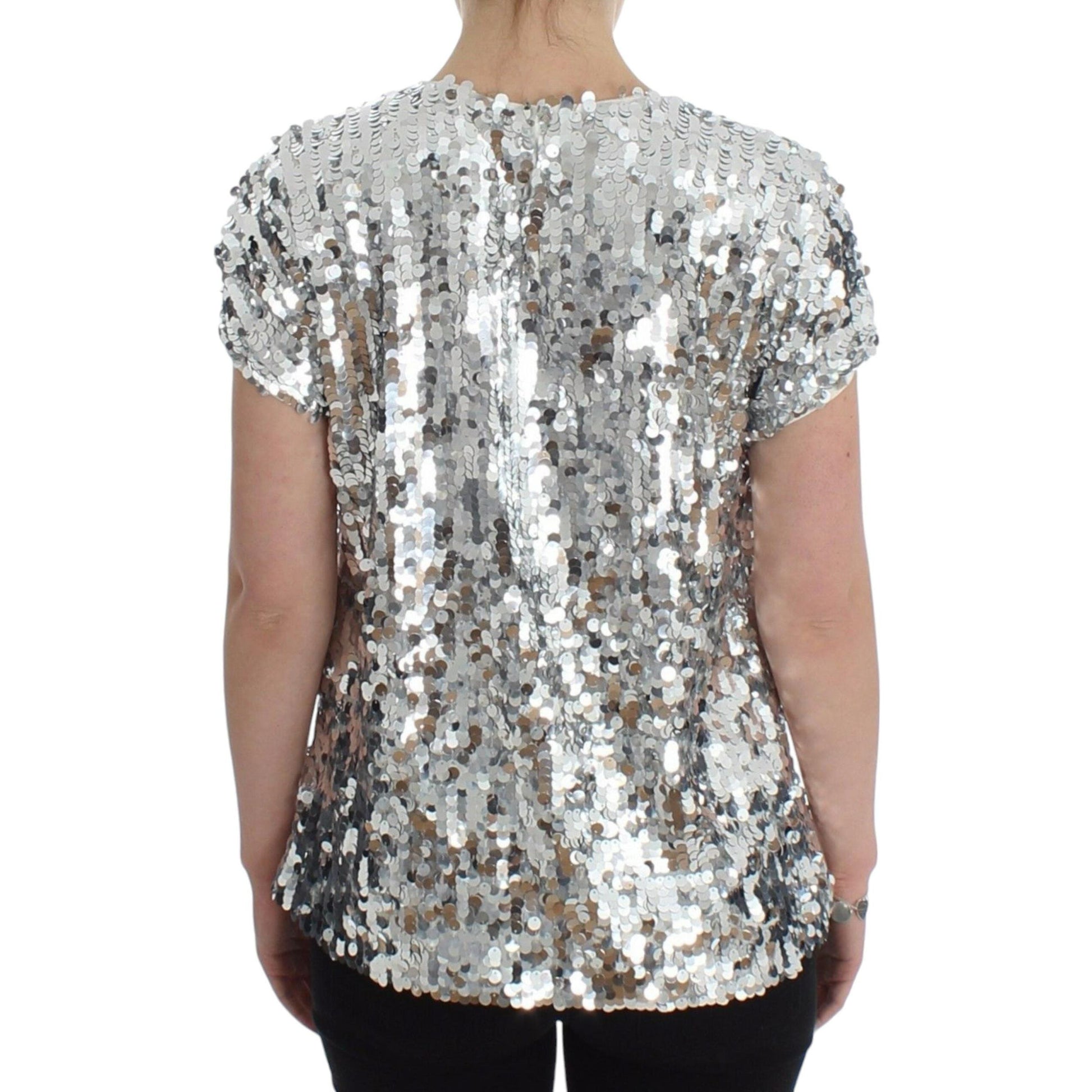 Dolce & Gabbana Silver Sequined Crewneck Blouse T-shirt Top
