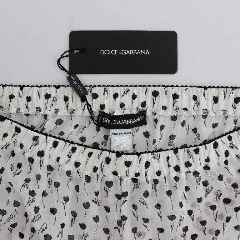 Dolce & Gabbana White Black Floral Lace Silk Sleepwear Shorts