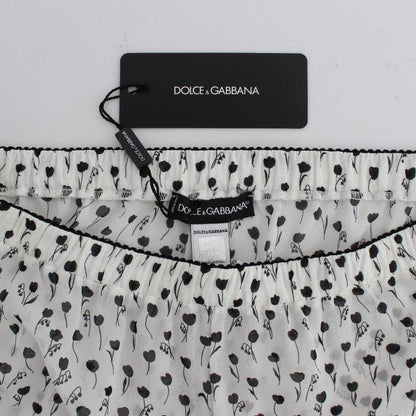 Dolce & Gabbana White Black Floral Lace Silk Sleepwear Shorts