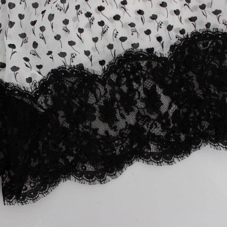 Dolce & Gabbana White Black Floral Lace Silk Sleepwear Shorts