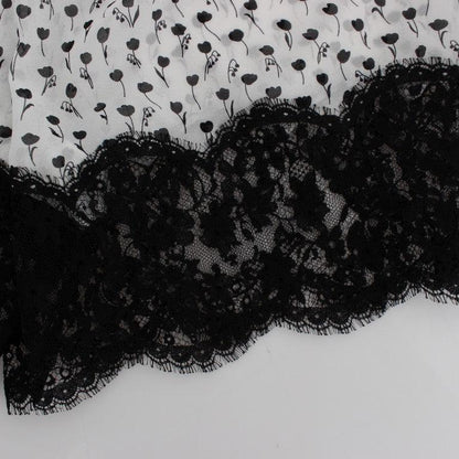 Dolce & Gabbana White Black Floral Lace Silk Sleepwear Shorts
