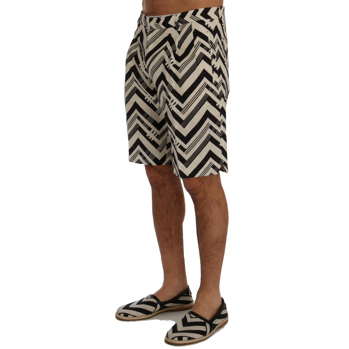 Dolce & Gabbana White Black Striped Cotton Linen Shorts