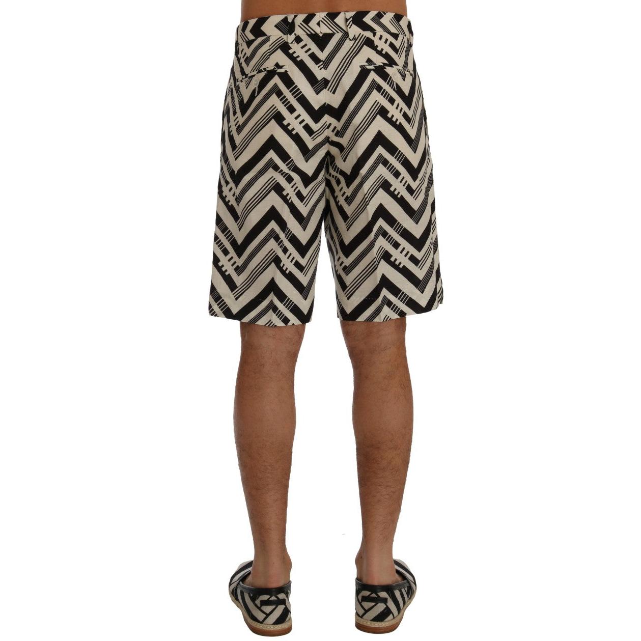 Dolce & Gabbana White Black Striped Cotton Linen Shorts