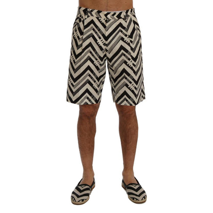 Dolce & Gabbana White Black Striped Cotton Linen Shorts