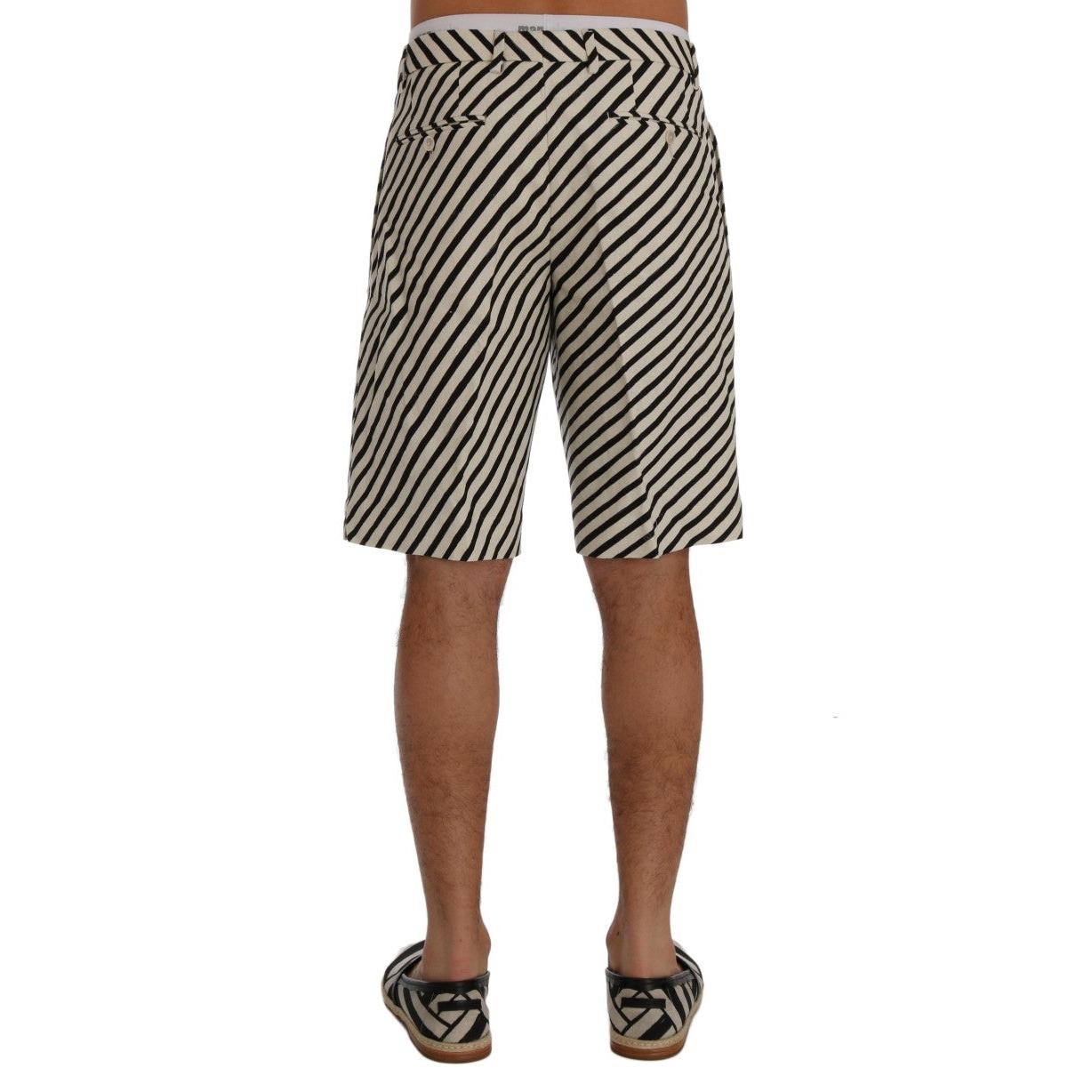 Dolce & Gabbana White Black Striped Hemp Casual Shorts
