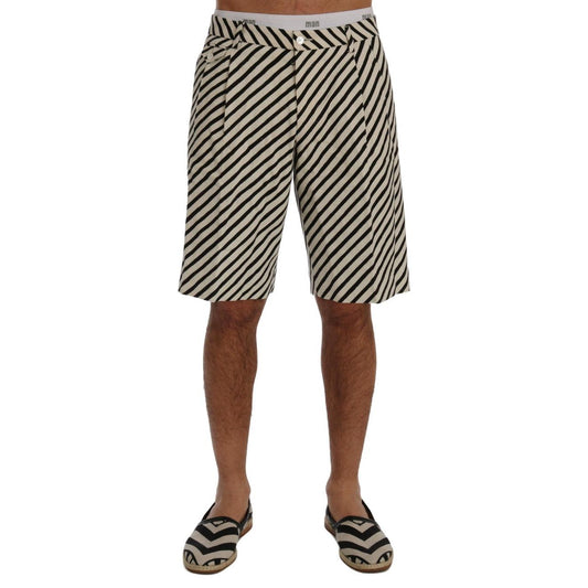 Dolce & Gabbana White Black Striped Hemp Casual Shorts