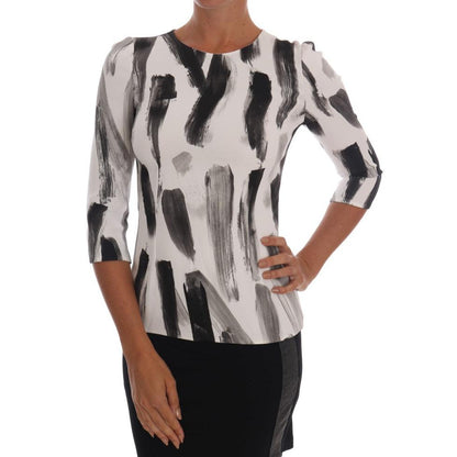 Dolce & Gabbana White Black Striped Printed Blouse Top