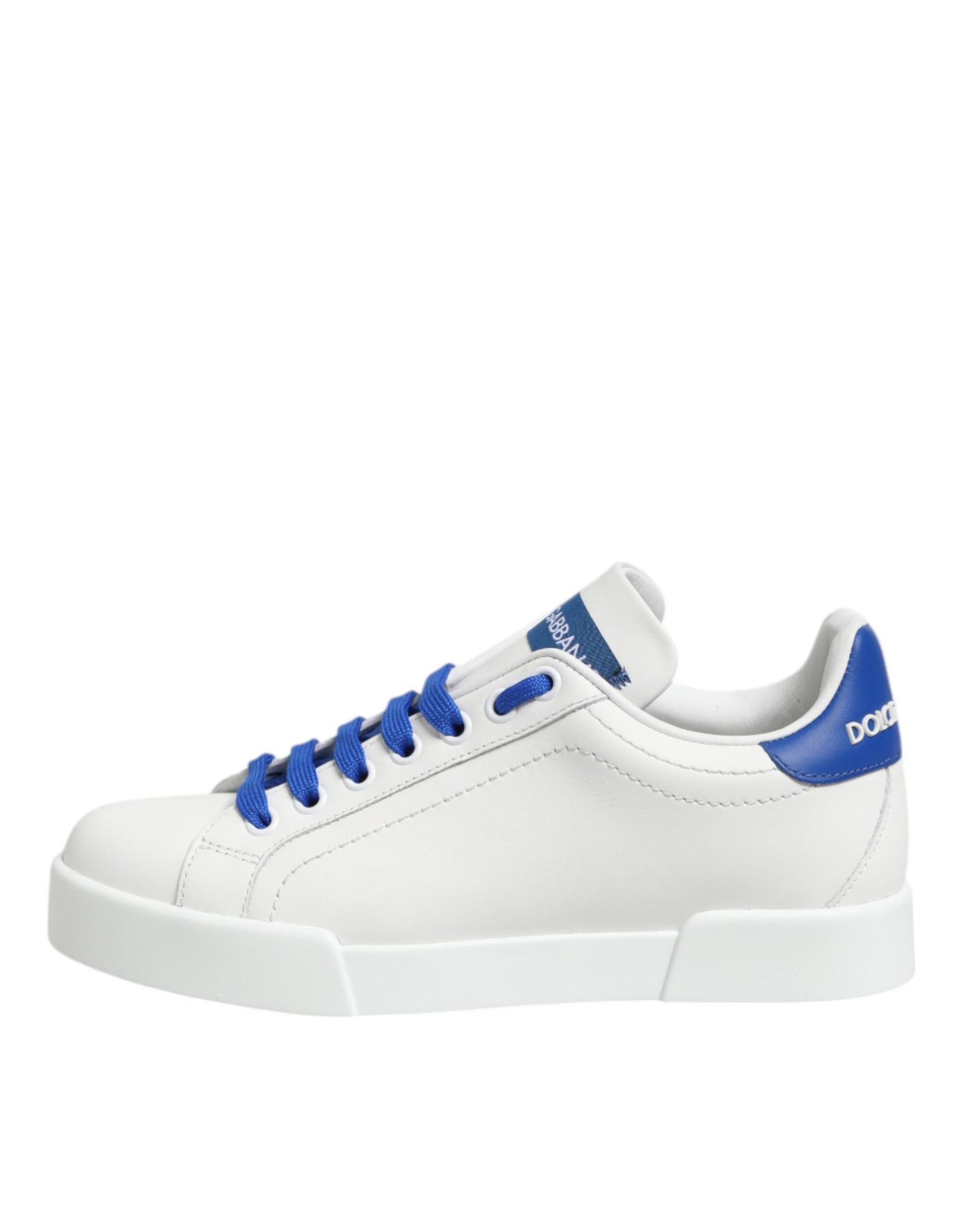 Dolce & Gabbana White Blue Leather Low Top Sneakers Shoes