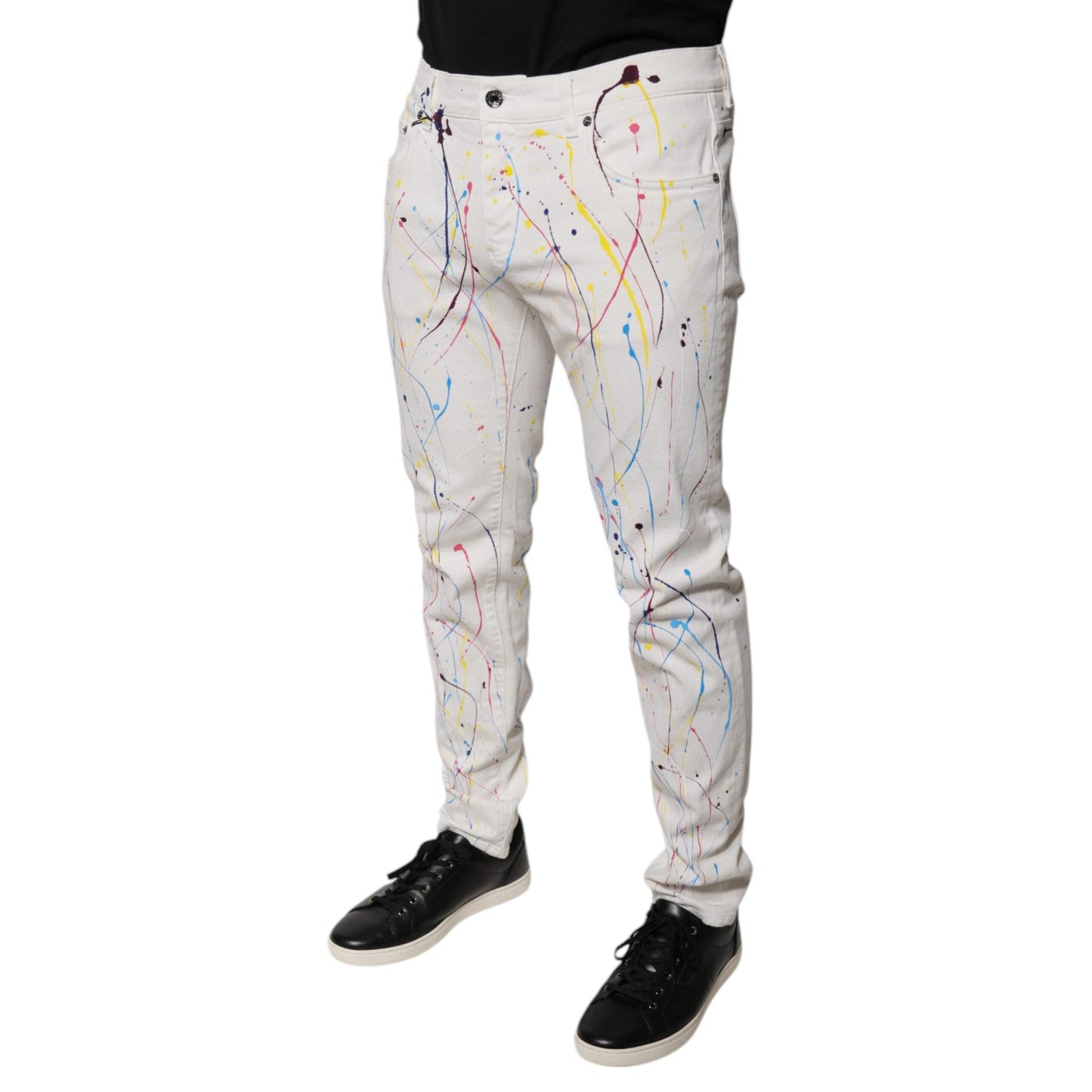 Dolce & Gabbana White Color Splash Print Skinny Denim Jeans
