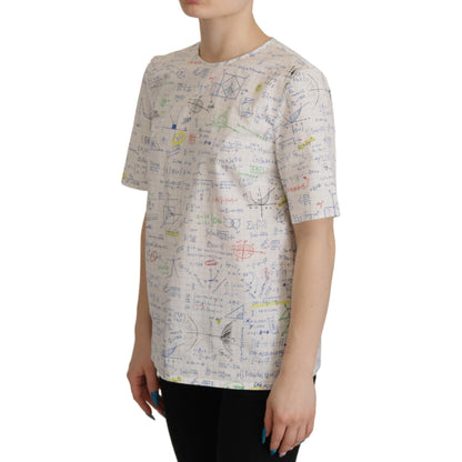 Dolce & Gabbana White Cotton Algebra Print Short Sleeves Top