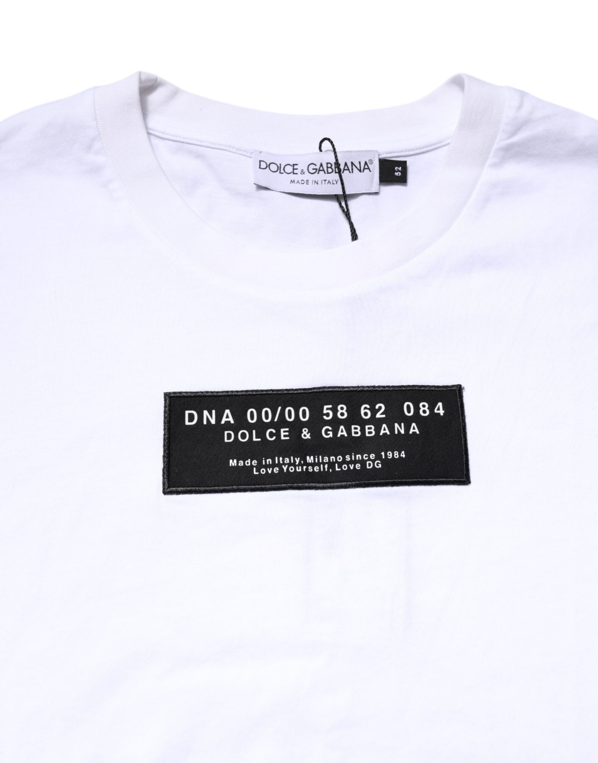Dolce & Gabbana White Cotton Logo Patch Crew Neck T-shirt