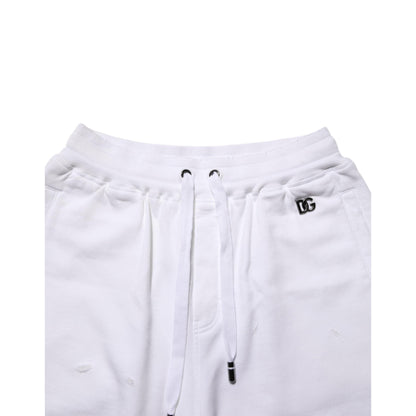 Dolce & Gabbana White Cotton Ripped Bermuda Sweatpants Shorts