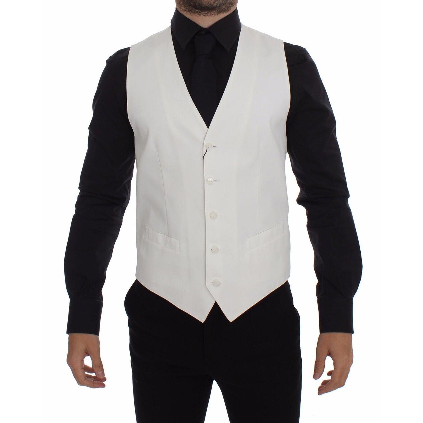 Dolce & Gabbana White Cotton Silk Blend Dress Vest Blazer