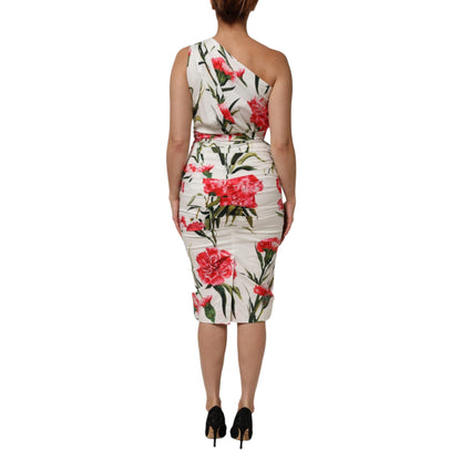 Dolce & Gabbana White Floral One Shoulder Sheath Dress
