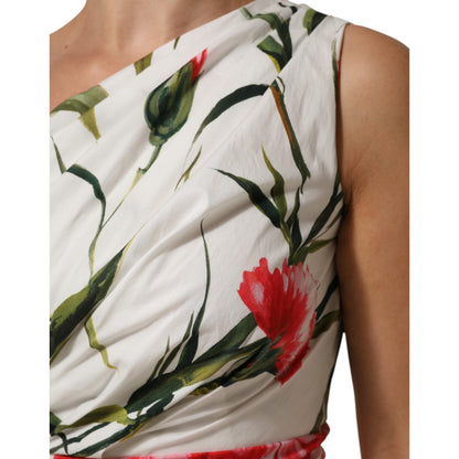Dolce & Gabbana White Floral One Shoulder Sheath Dress