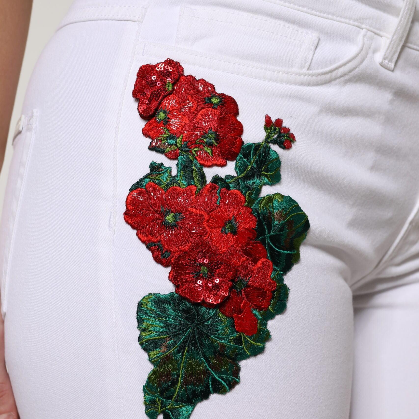 Dolce & Gabbana White Floral Sequined GIRLY Denim Jeans
