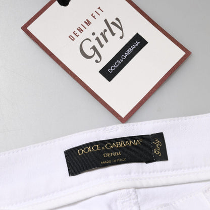 Dolce & Gabbana White Floral Sequined GIRLY Denim Jeans