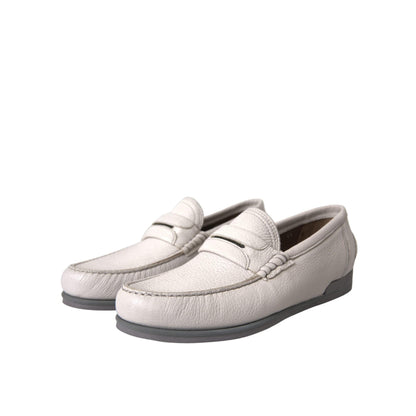 Dolce & Gabbana White Gray Leather Slip Mocassin Shoes Loafer