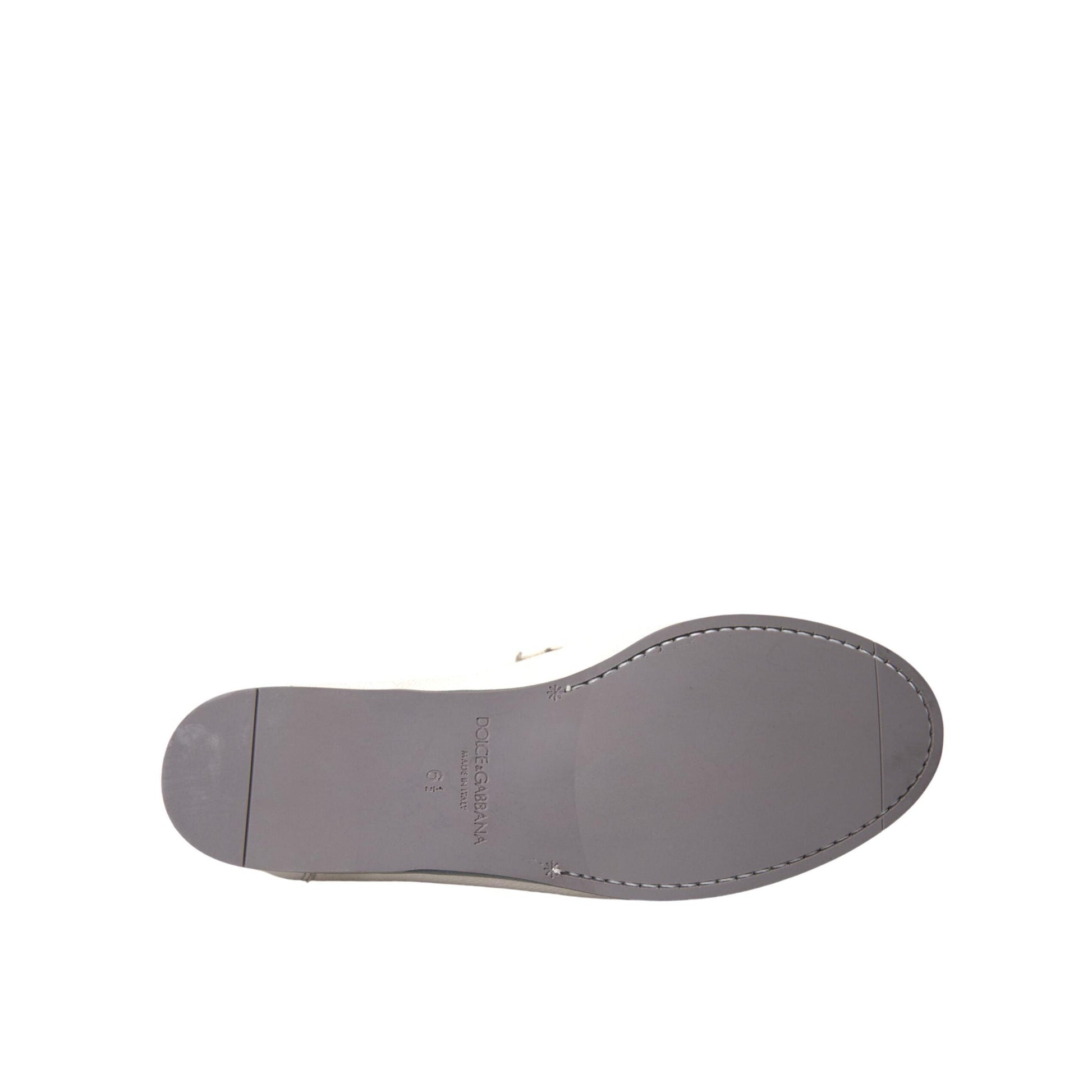 Dolce & Gabbana White Gray Leather Slip Mocassin Shoes Loafer