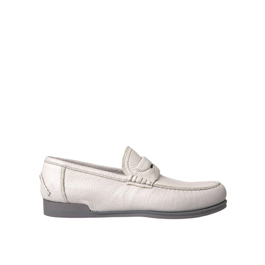 Dolce & Gabbana White Gray Leather Slip Mocassin Shoes Loafer