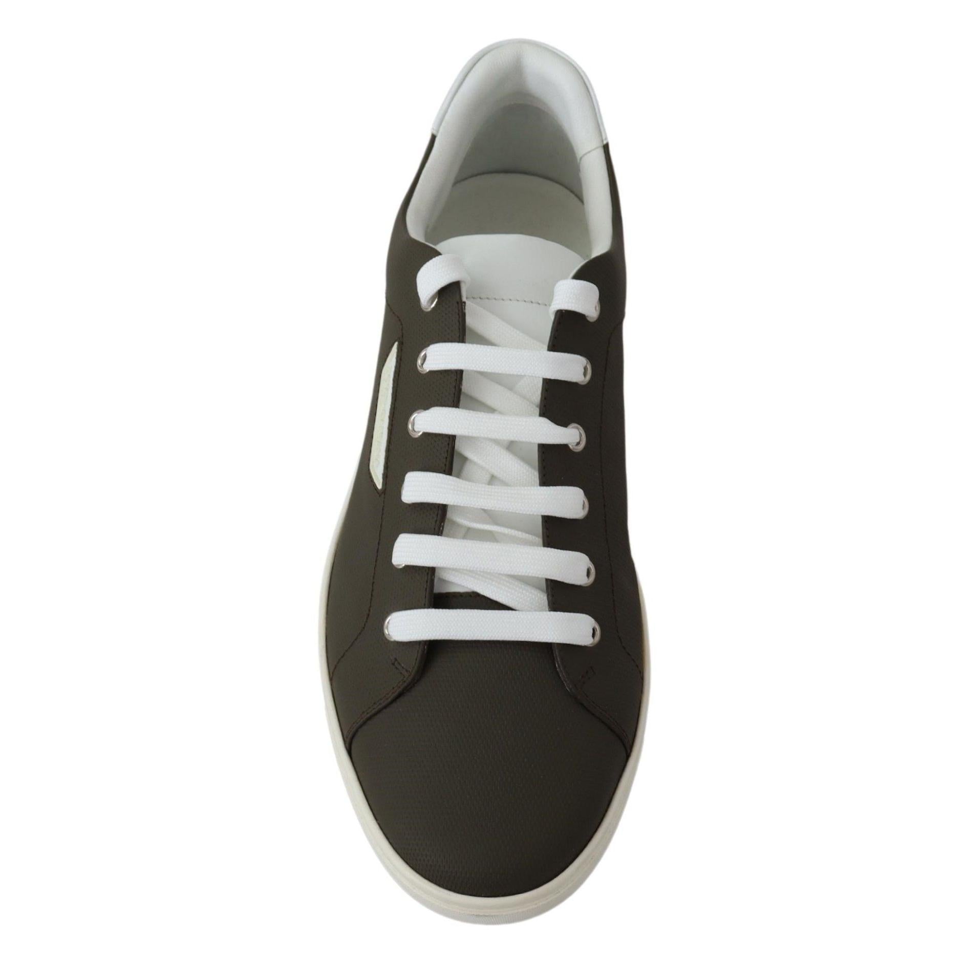 Dolce & Gabbana White Green Leather Low Top Sneakers Shoes