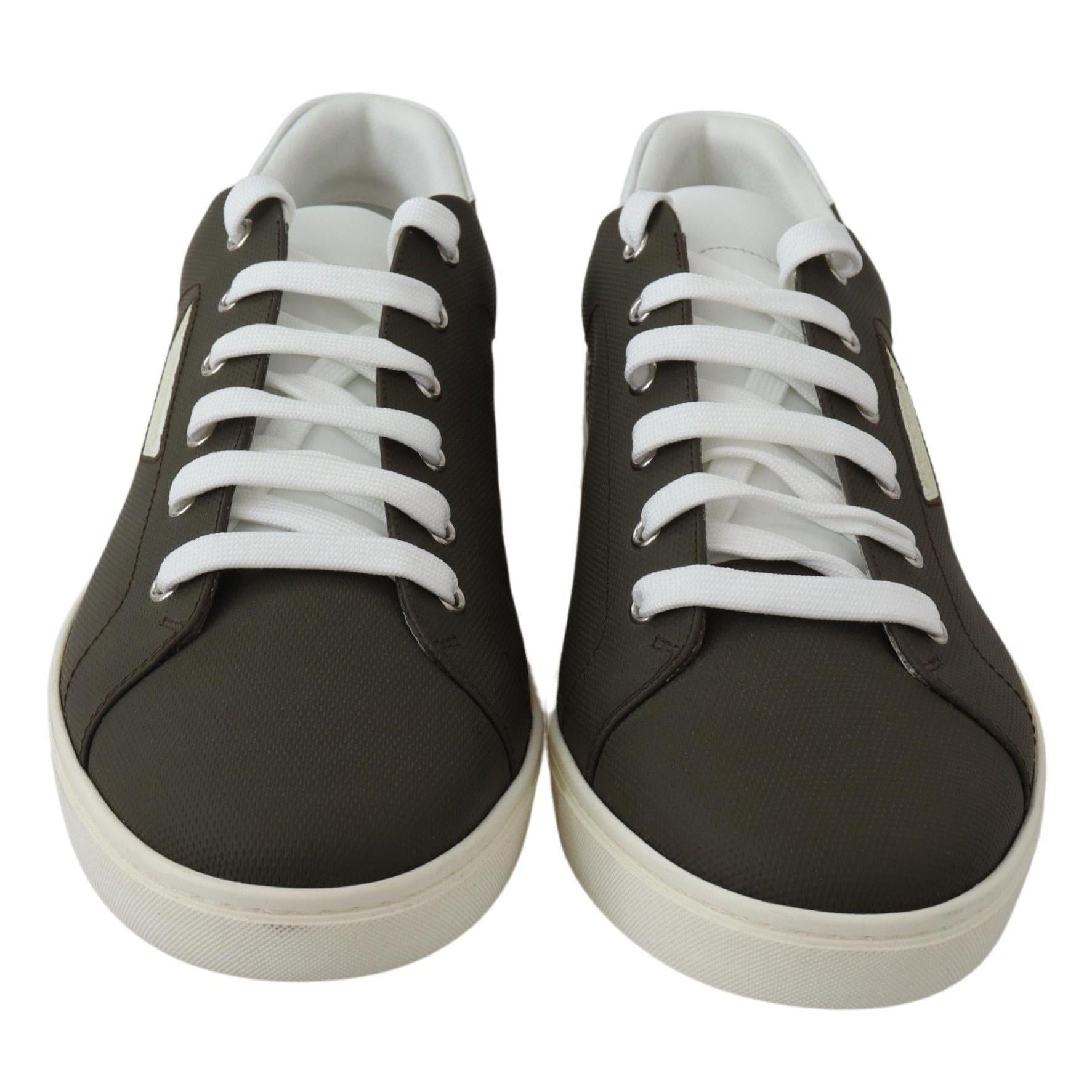 Dolce & Gabbana White Green Leather Low Top Sneakers Shoes