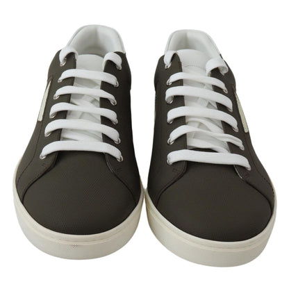 Dolce & Gabbana White Green Leather Low Top Sneakers Shoes