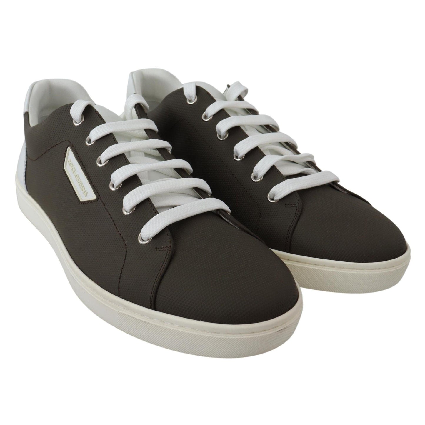 Dolce & Gabbana White Green Leather Low Top Sneakers Shoes