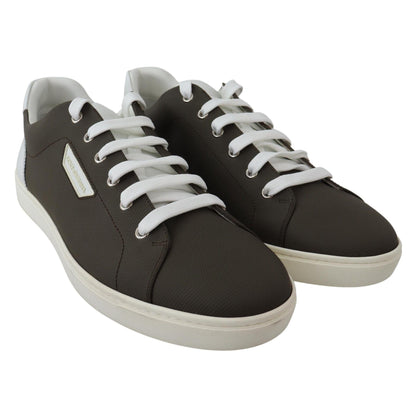 Dolce & Gabbana White Green Leather Low Top Sneakers Shoes