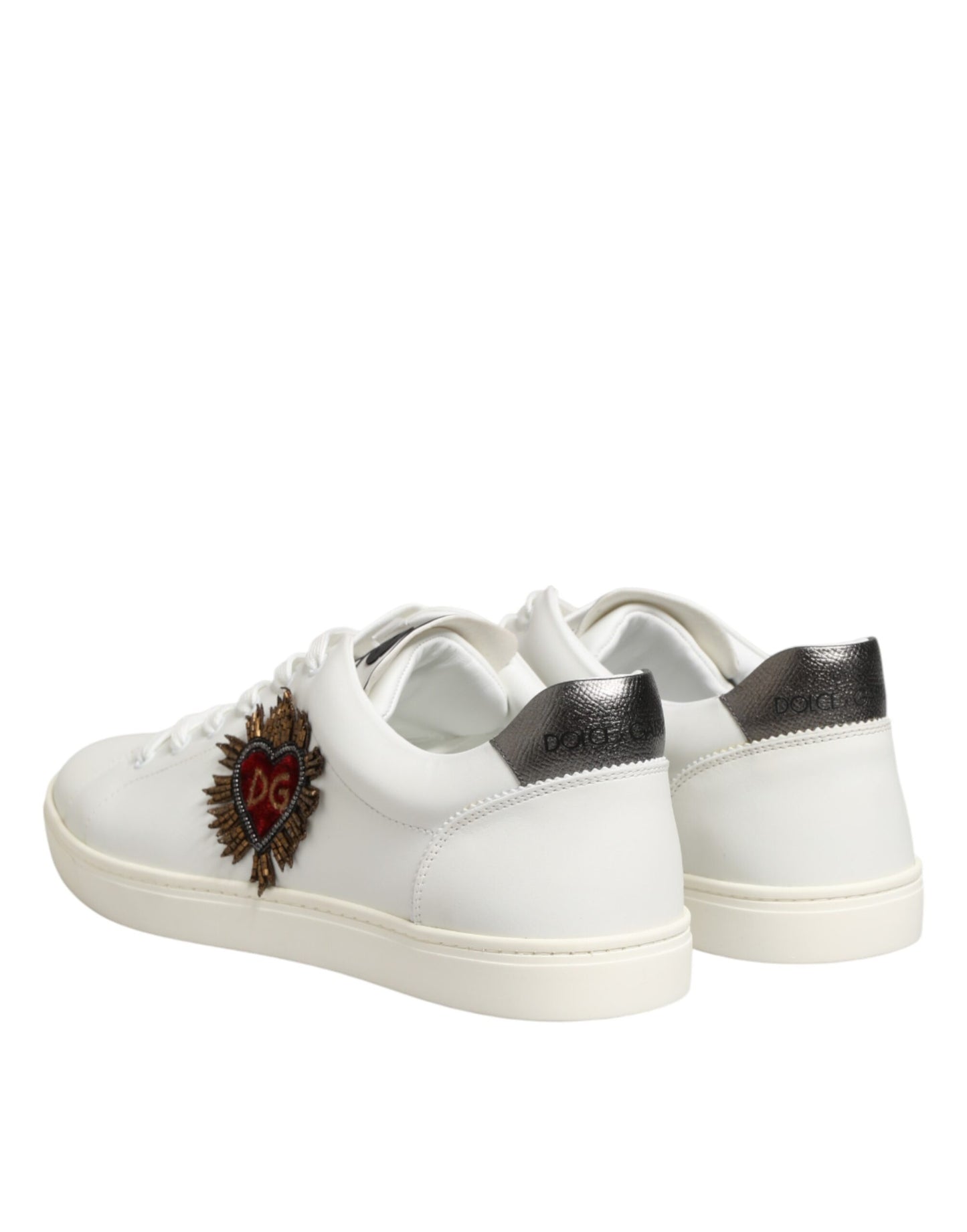 Dolce & Gabbana White Leather Heart Embellished Sneakers Shoes