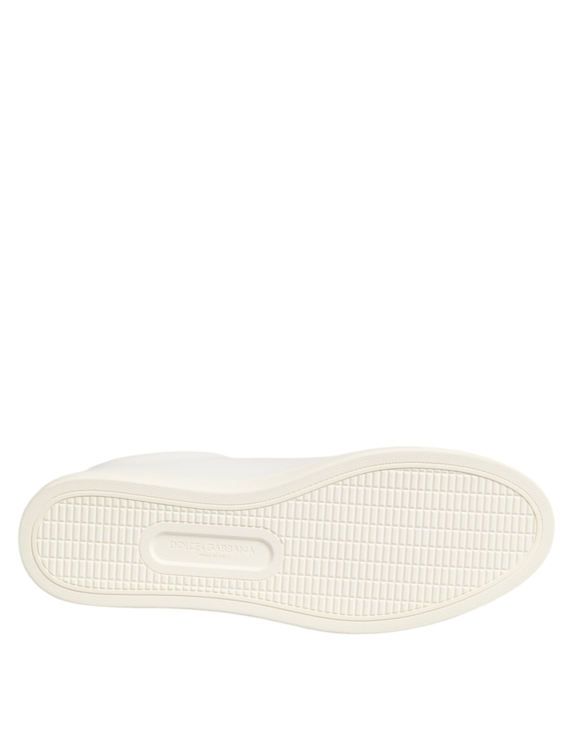 Dolce & Gabbana White Leather Rose Embroidery Low-Top Shoes