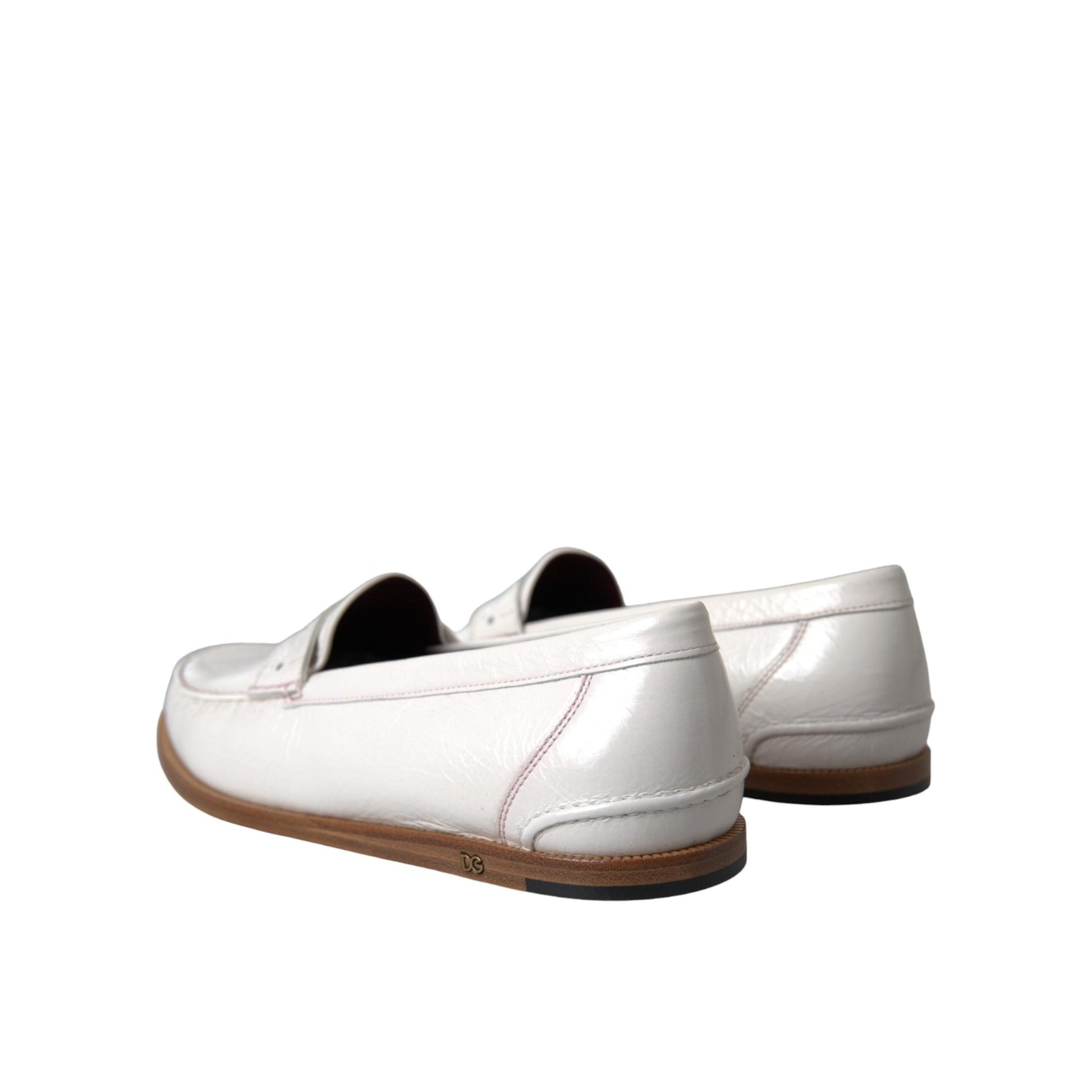 Dolce & Gabbana White Leather Slip On Mocassin Loafers Shoes