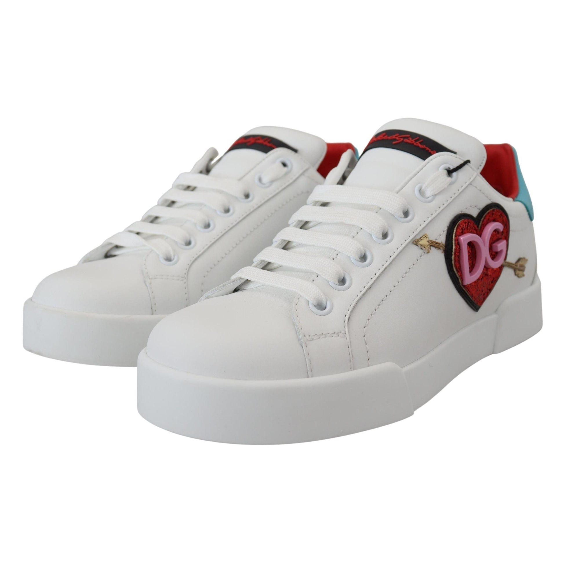 Dolce & Gabbana White Leather Sneakers Portofino Logo Heart Shoes