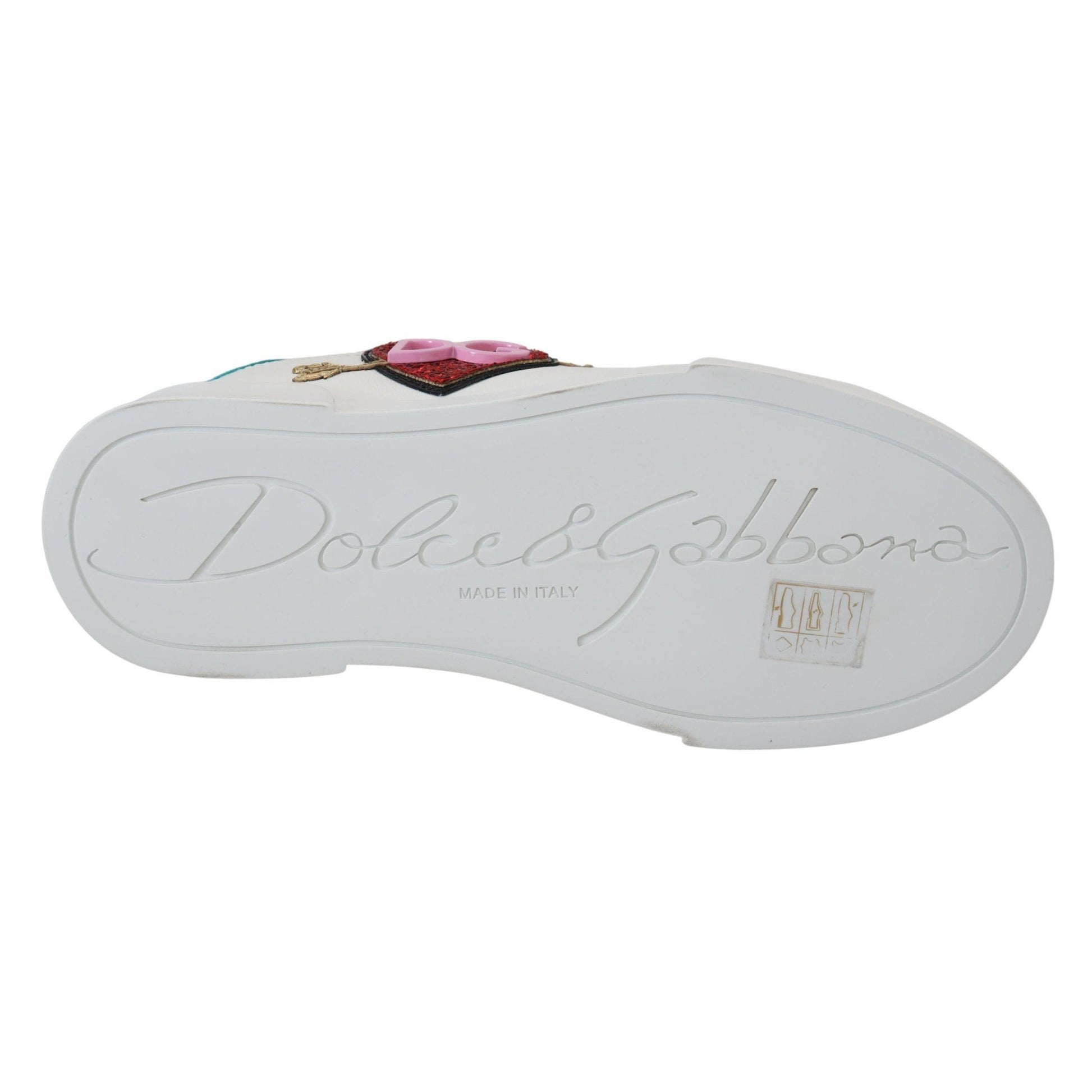 Dolce & Gabbana White Leather Sneakers Portofino Logo Heart Shoes