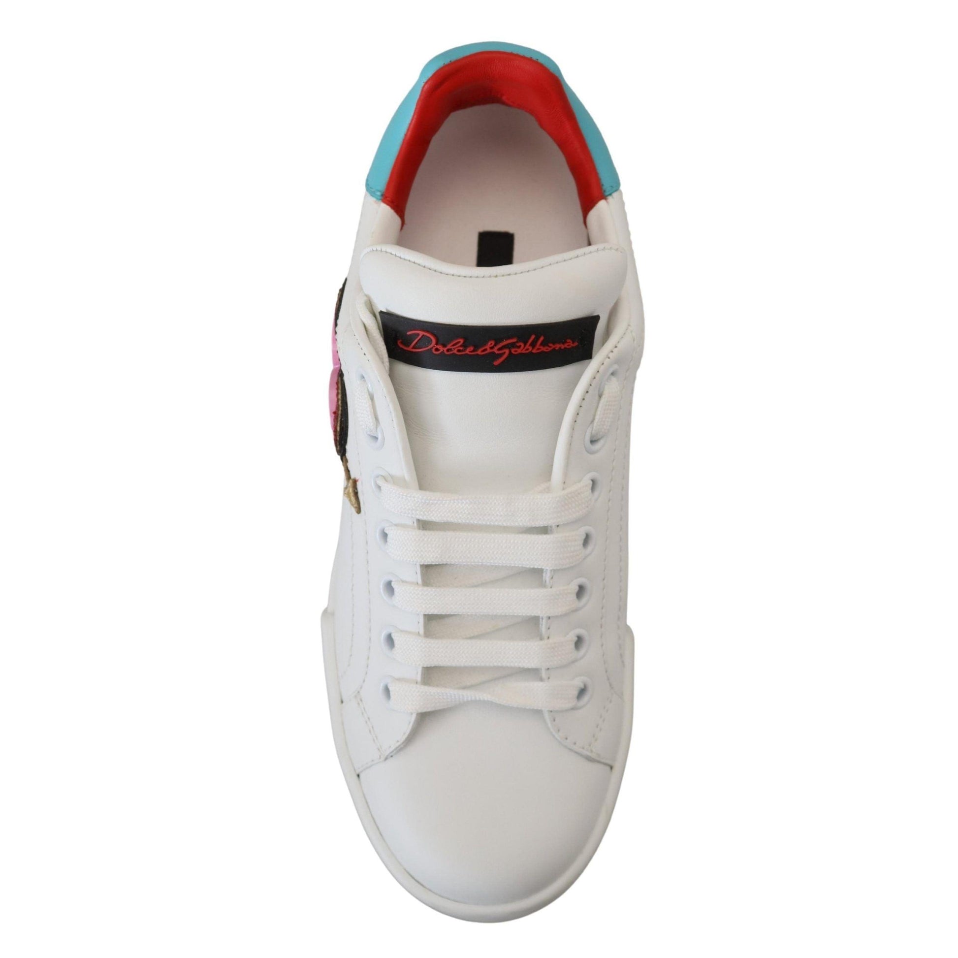 Dolce & Gabbana White Leather Sneakers Portofino Logo Heart Shoes