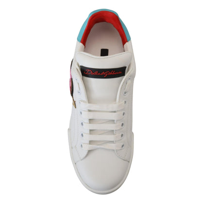 Dolce & Gabbana White Leather Sneakers Portofino Logo Heart Shoes