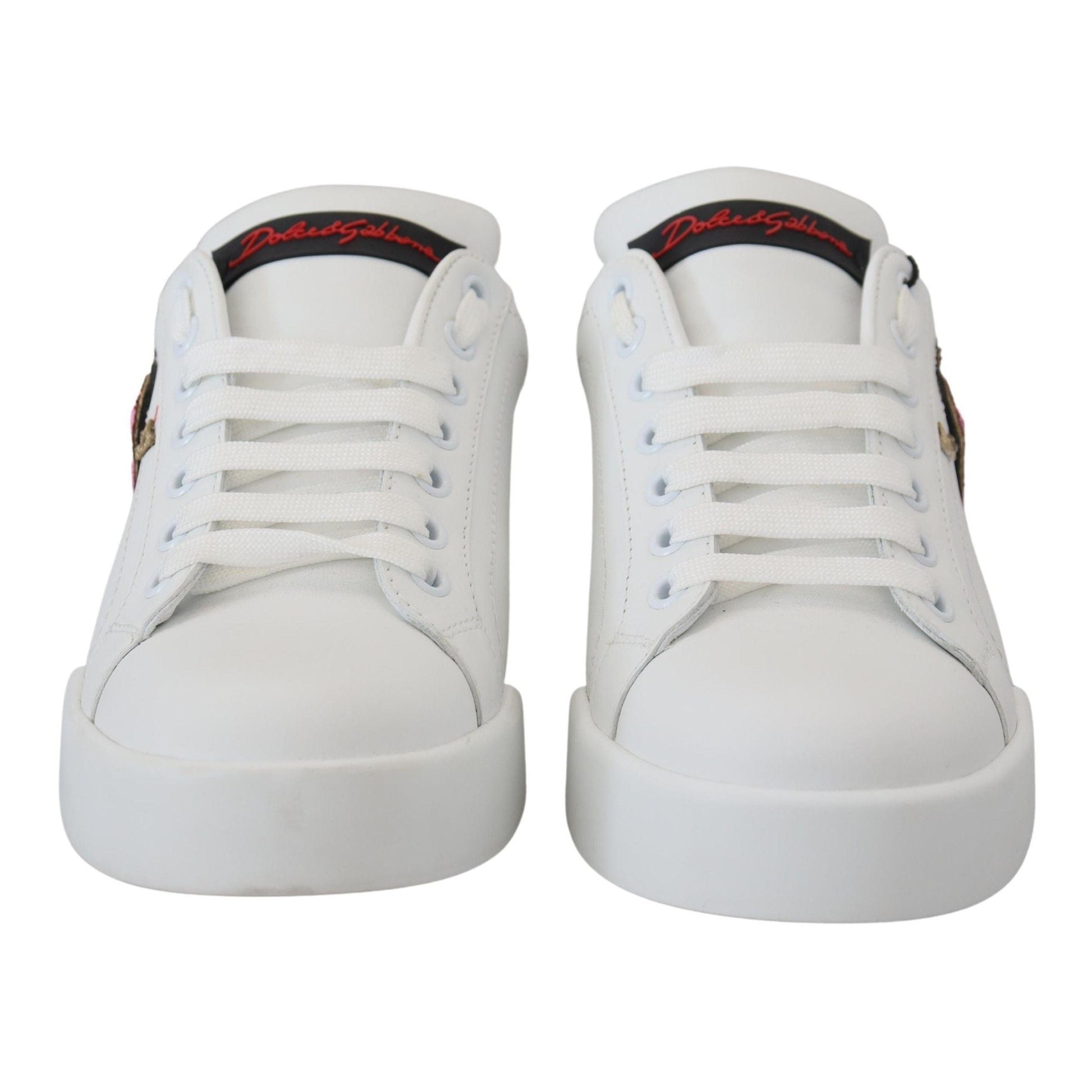 Dolce & Gabbana White Leather Sneakers Portofino Logo Heart Shoes