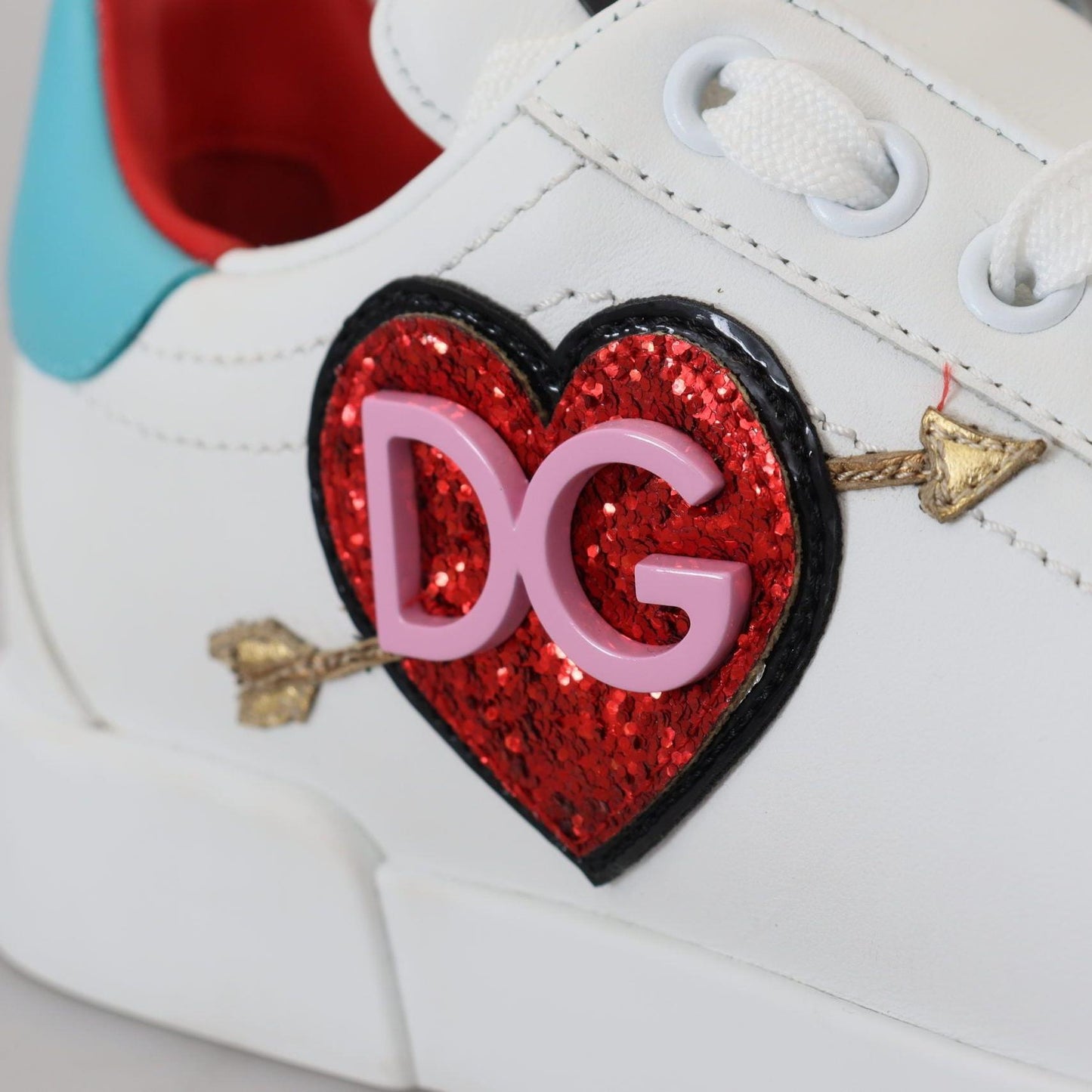 Dolce & Gabbana White Leather Sneakers Portofino Logo Heart Shoes