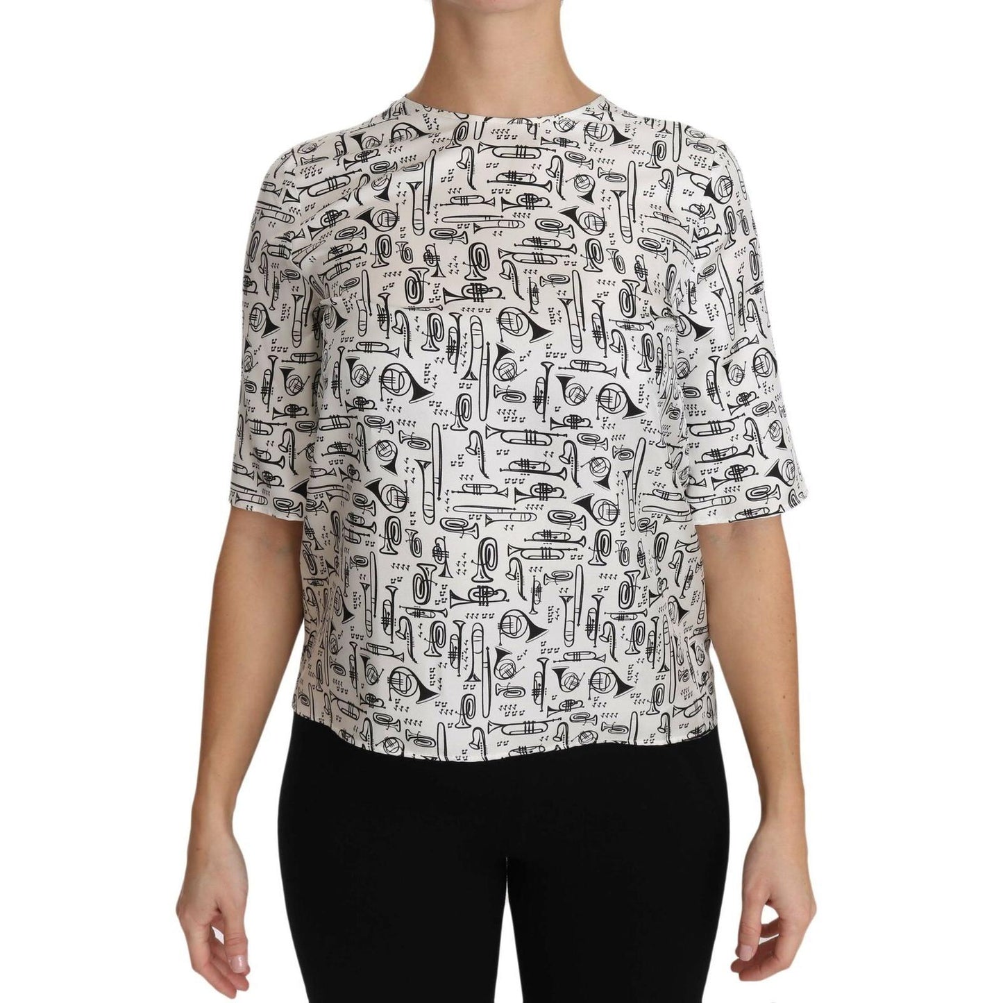 Dolce & Gabbana White Musical Instruments Print Blouse