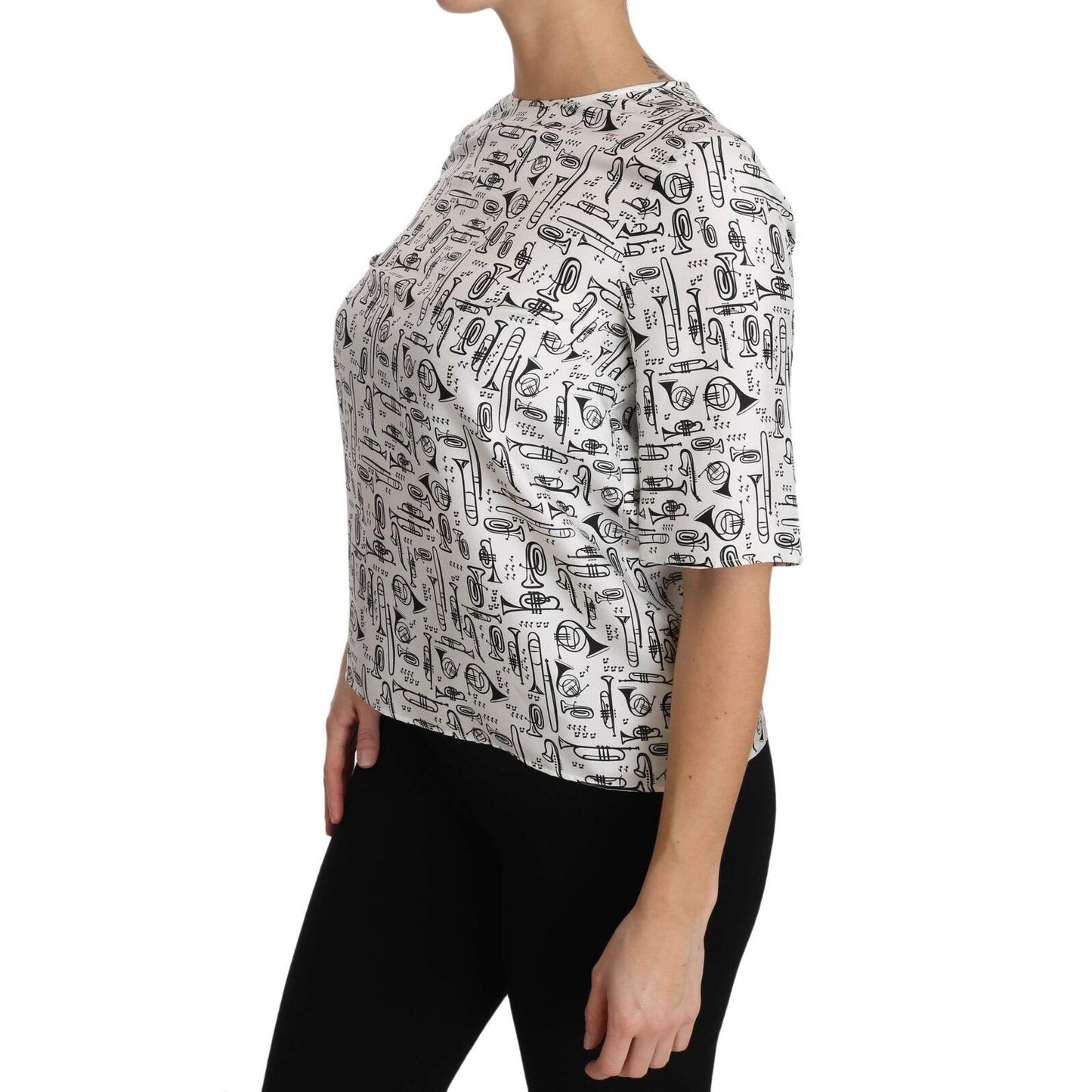 Dolce & Gabbana White Musical Instruments Print Blouse