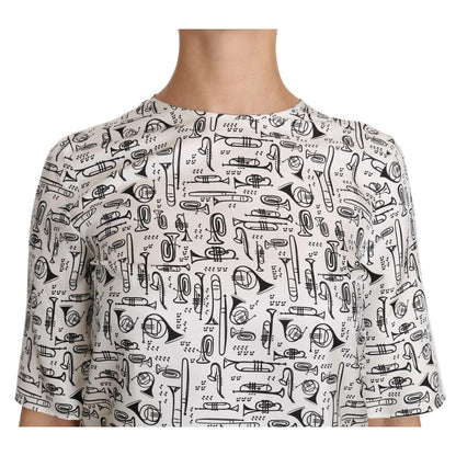 Dolce & Gabbana White Musical Instruments Print Blouse