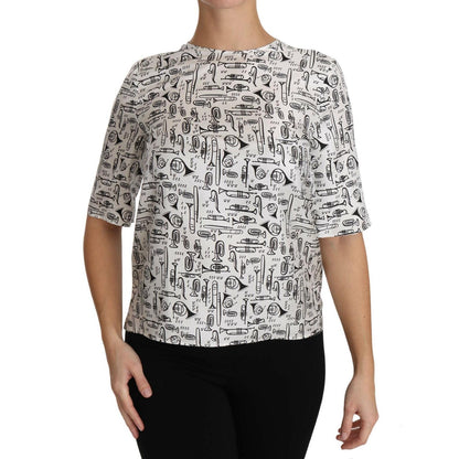 Dolce & Gabbana White Musical Instruments Print Blouse