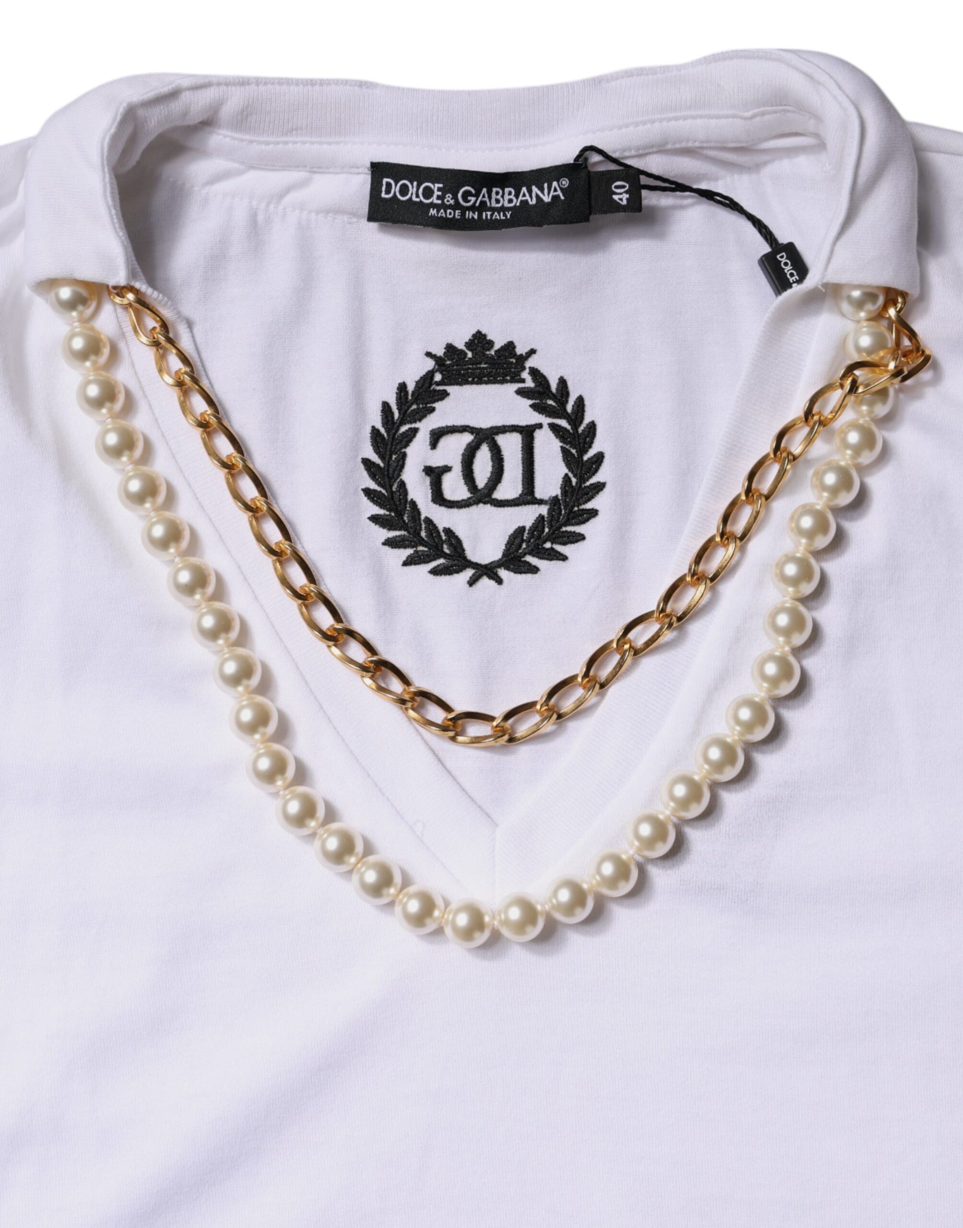 Dolce & Gabbana White Necklace Cotton Short Sleeve T-shirt