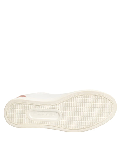 Dolce & Gabbana White Pink Leather Low Top Sneakers Shoes