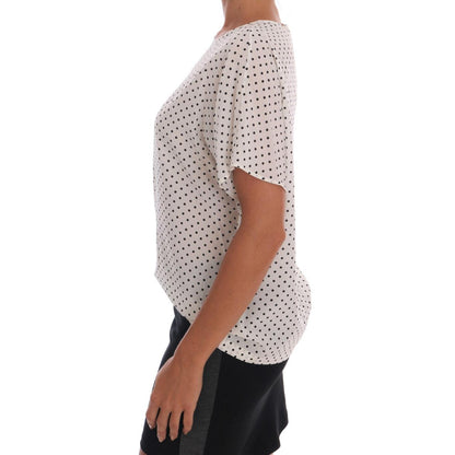 Dolce & Gabbana White Polka Dotted Silk T-shirt Top